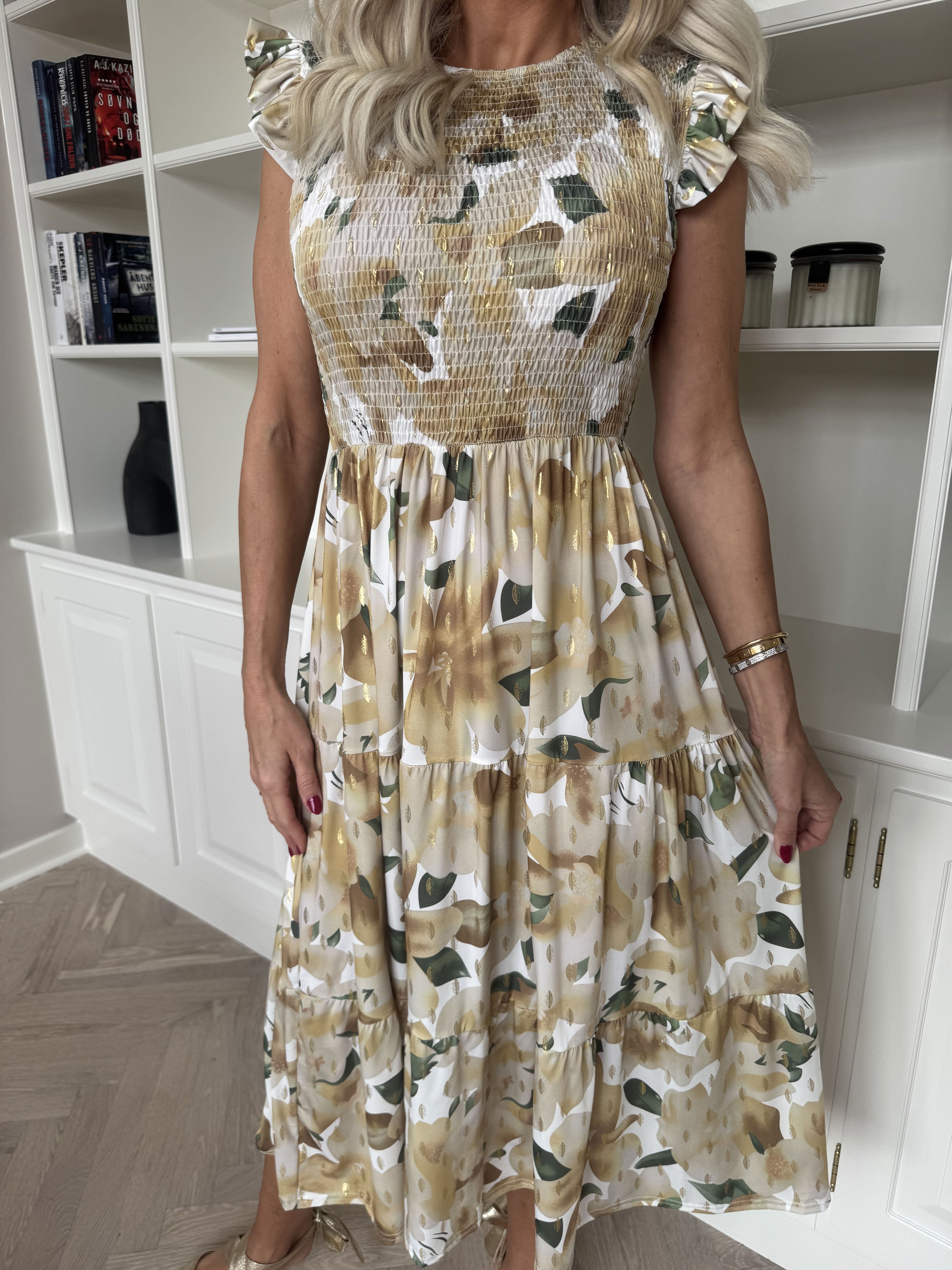 Kelly Floral Sleeveless - Blommig klänning med smockat bröst